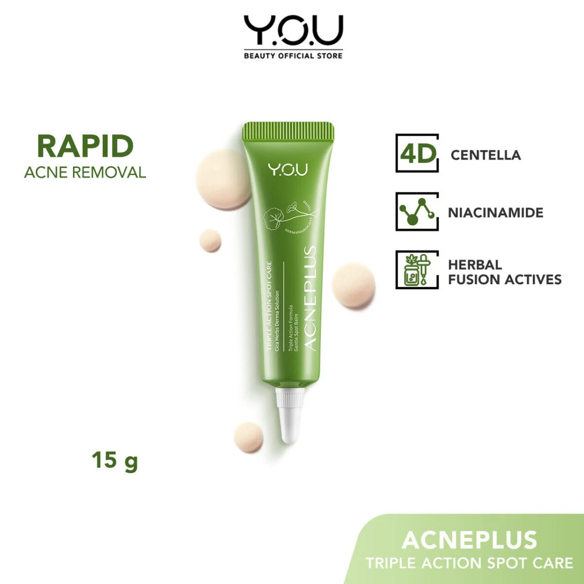 YOU Acneplus Niacinamide, 4D CICA Rapid Anti Acne Removal Spot Care 15g บาล์มแต้มสิวใบบัวบก กำจัดสิวอย่างรวดเร็ว 1718672d1749ab37693b9b31ec48ca06