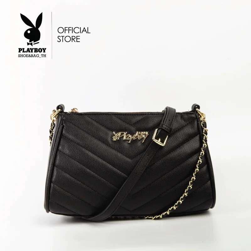 Playboy กระเป๋าสะพายข้างผู้หญิง ลิขสิทธิ์แท้ รุ่น ST-BS223PB063 ดีไซน์กระเป๋าซิปบนแบบล้วงลายวี มี 2 สี สีดำและสีเหลือง 08868b4f123607a49d2e0bbd5c1d37ea
