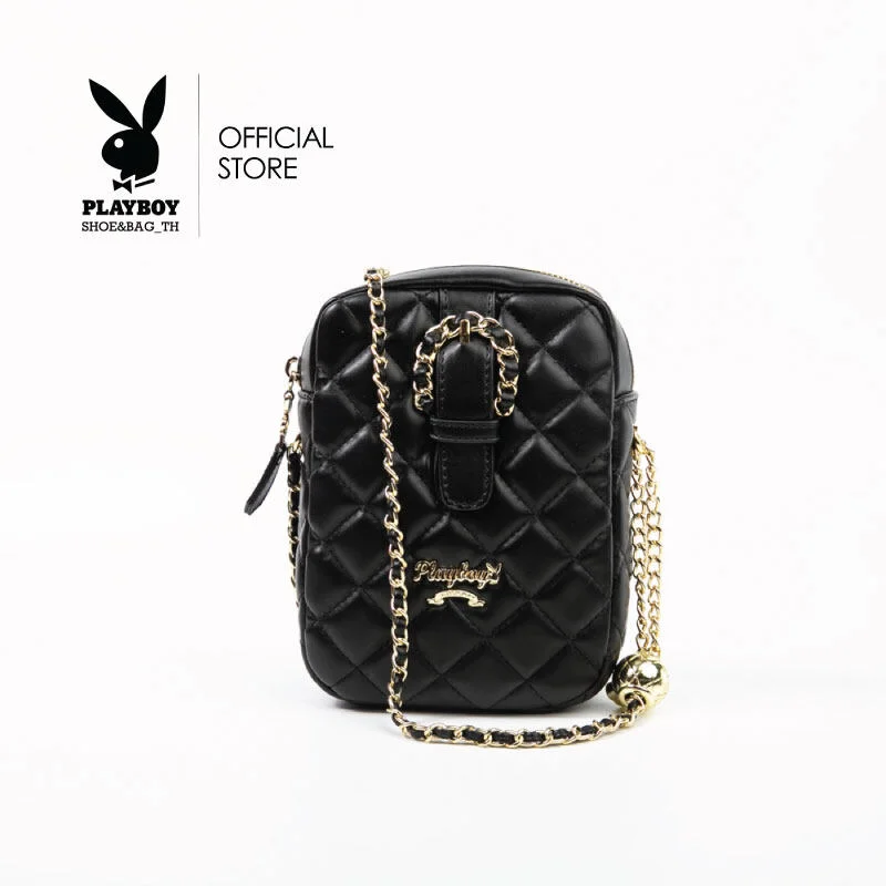 Playboy กระเป๋าสะพายข้างผู้หญิง ลิขสิทธิ์แท้ รุ่น ST-BS224PB070 กระเป๋าใส่มือถือเย็บนวมแต่งอะไหล่เข็มขัด มี 2 สี ดำ-ชมพู 1ba5b72f9657f0c097e03502aac719b7