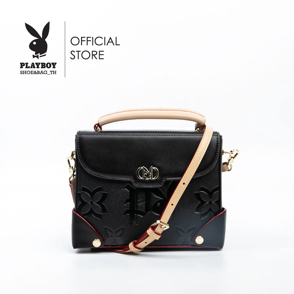 Playboy กระเป๋าสะพายข้างทรงกล่อง ลิขสิทธิ์แท้ ST-B223PB484 ดีไซน์ปั๊มจมโลโก้ มี 2 สี สีดำ และสีครีม 72ca2a05f7c577a05f35571383672b0c