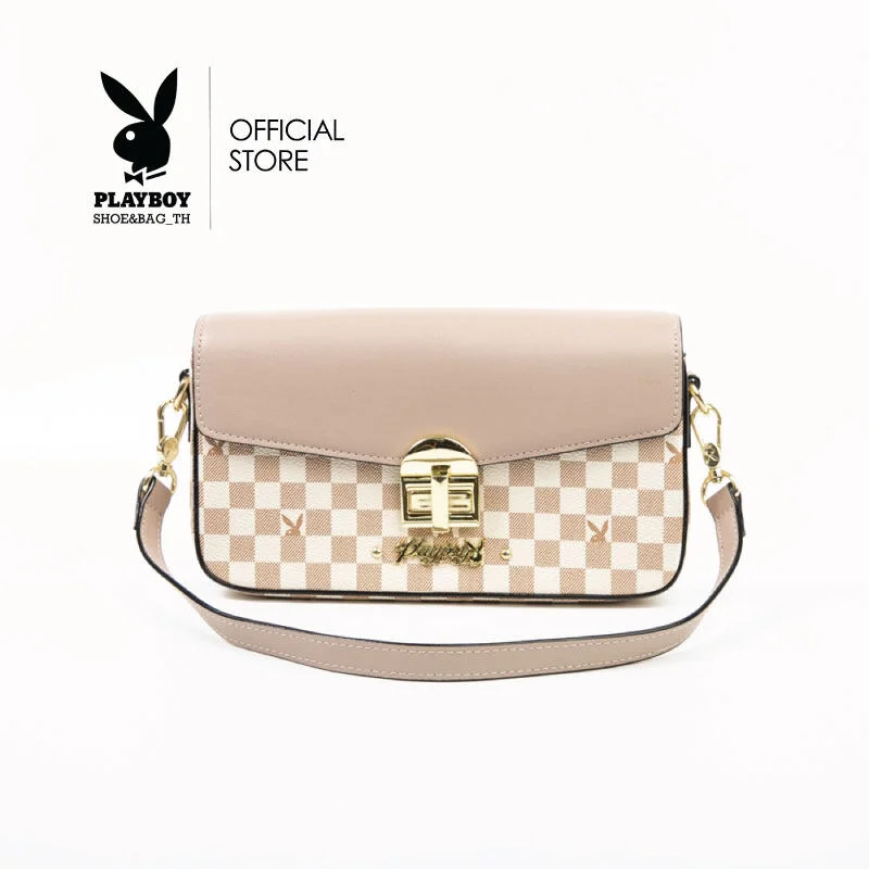 PLAYBOY กระเป๋าสะพายข้างผู้หญิง รุ่น ST-B231PB498 ดีไซน์ทรงกล่องลาตาราง มี 2 สี สี ครีมและ สี ม่วง 90d327466a7e5512711201a4b7ee12b6