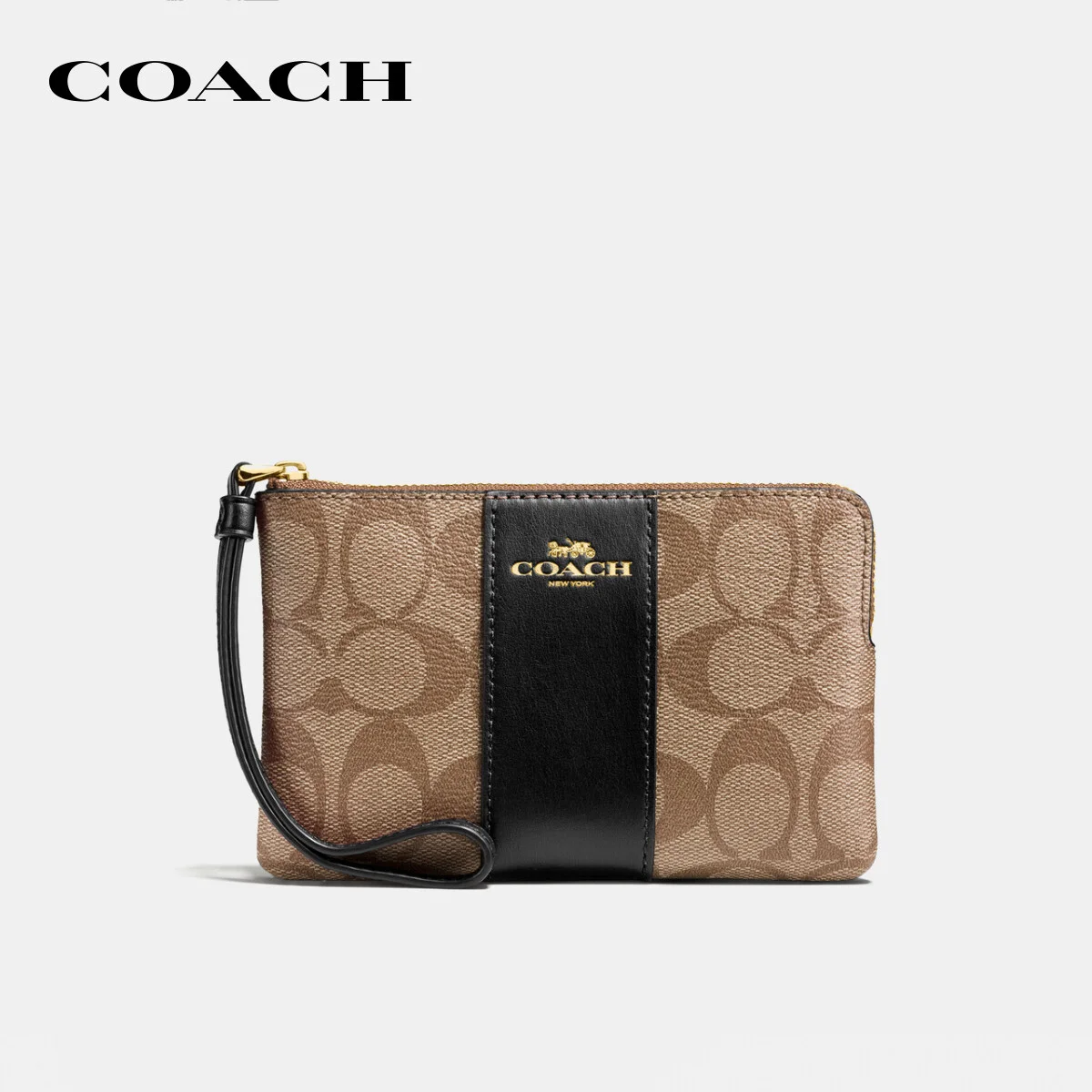 COACH กระเป๋าคล้องมือขนาดเล็ก ผู้หญิง รุ่น Corner Zip Wristlet In Signature Canvas สีครีม 58035IMCBI 24de41e522baf5714a5b9283e825cb71