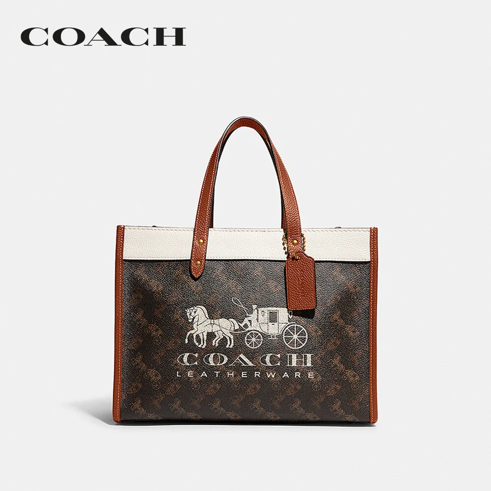 COACH กระเป๋าทรงสี่เหลี่ยม ผู้หญิง รุ่น Field Tote 30 With Horse And Carriage Print And Carriage Badge สีน้ำตาล C8458 B4TXN 3f6e5c35aed50d9bb3f33c63b9b502e0