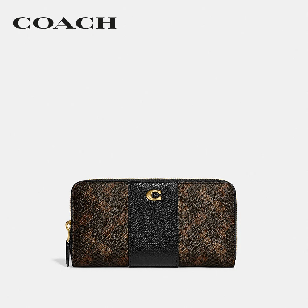 COACH กระเป๋าสตางค์ขนาดยาวมีซิบ ผู้หญิง รุ่น Accordion Zip Wallet With Horse And Carriage Print สีดำ CI212 B4AWV 4321808792a69a74d53f1553a015efba