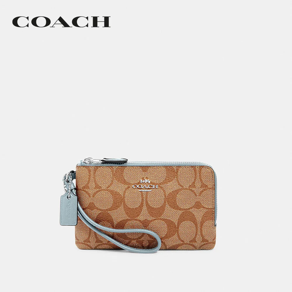 COACH กระเป๋าคล้องมือ ผู้หญิง รุ่น Double Corner Zip Wristlet In Signature Canvas สีครีม 87591 SVCCH 87e6d64731cf6a89b197a1e5ceea5523