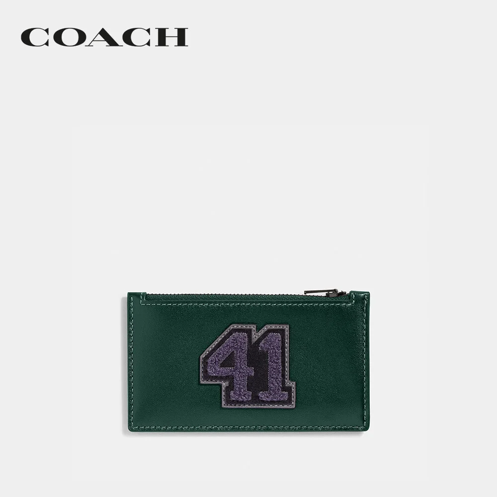 COACH กระเป๋าใส่บัตร ผู้ชาย รุ่น Zip Card Case With Varsity Patch สีเขียว CG149 NWQ b968f944b0b4394ebb626b08d971f17d