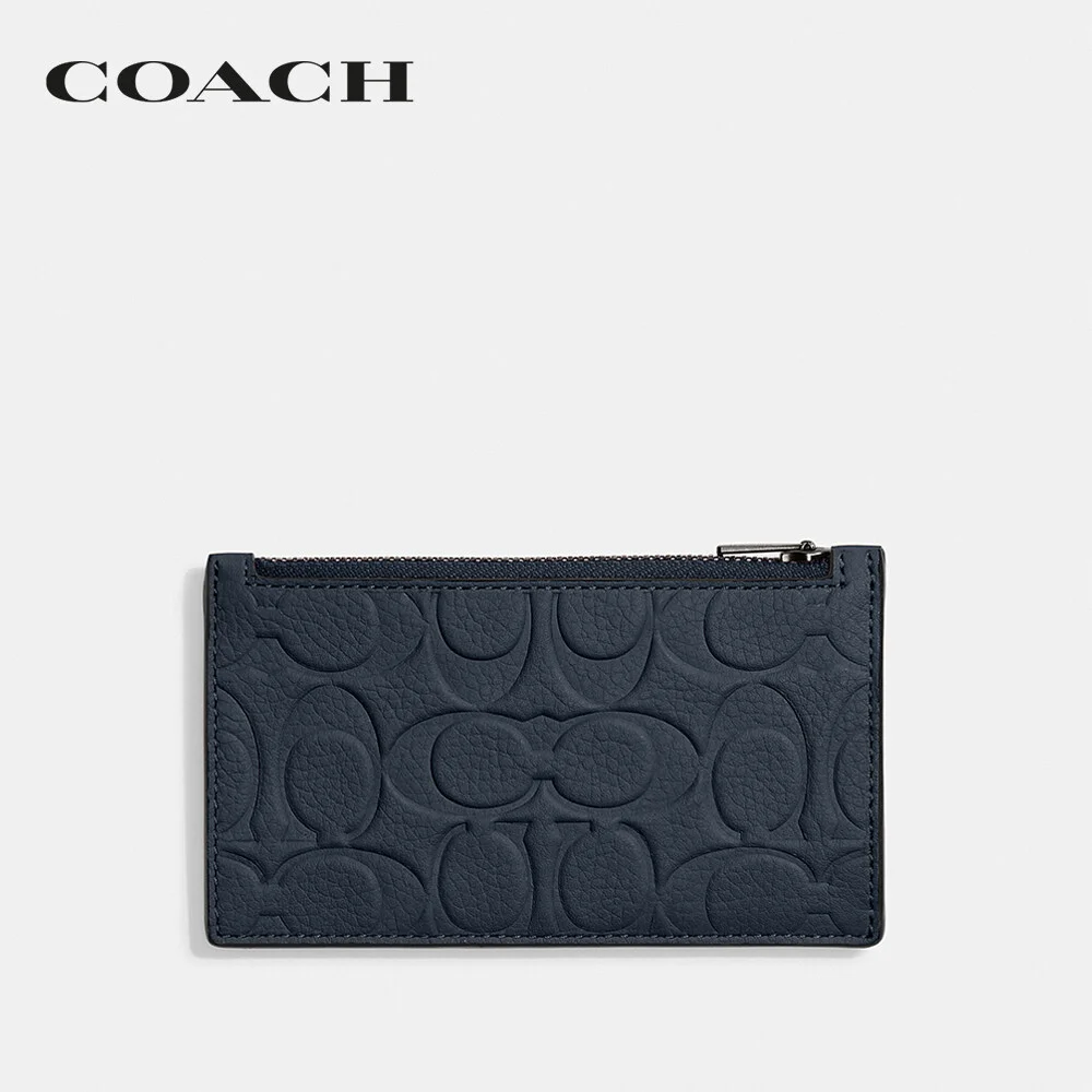 COACH กระเป๋าใส่บัตร ผู้ชาย รุ่น Zip Card Case In Signature Leather สีฟ้า CH744 DDE cea689467356b00a475e9ef000c97108