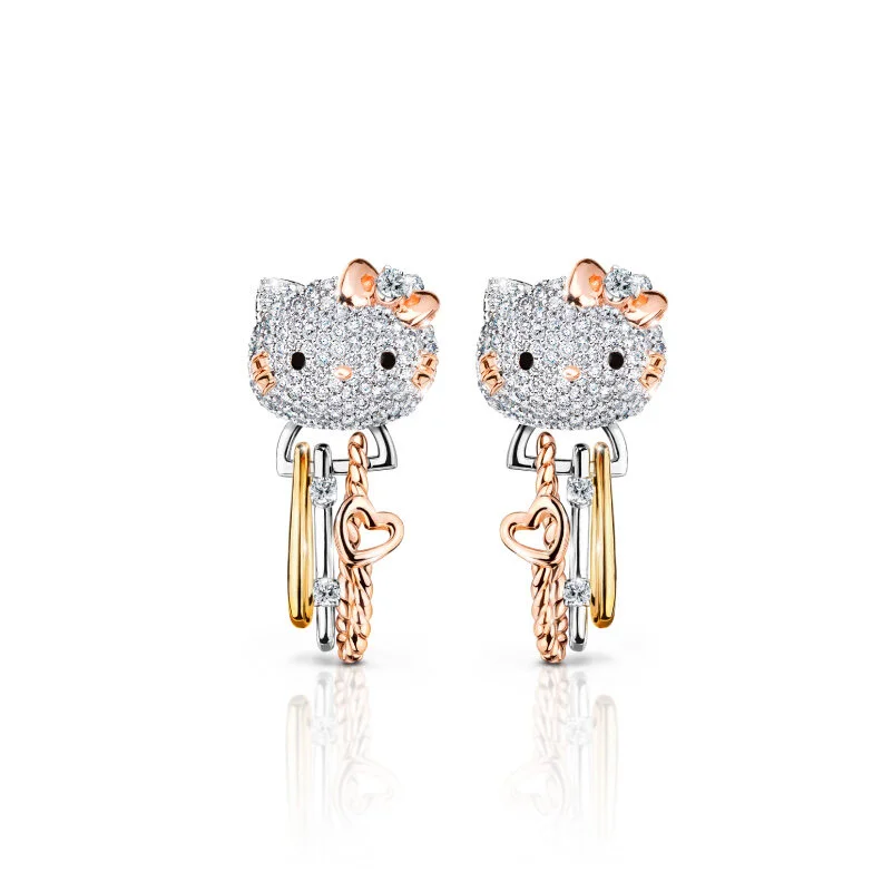 ต่างหูเพชร Jubilee Diamond - TWO-WAY TRIPLETS SPARKS MULTIHOOPS STUD EARRINGS: HELLO KITTY [Sanrio ลิขสิทธิ์แท้] ต่างหูเพชรแท้ E Color ทองแท้ 18K ยูบิลลี่ไดมอนด์ คิตตี้ สามารถสวมใส่ได้สองแบบ cedda96fd011ab82612a2515ac935e93