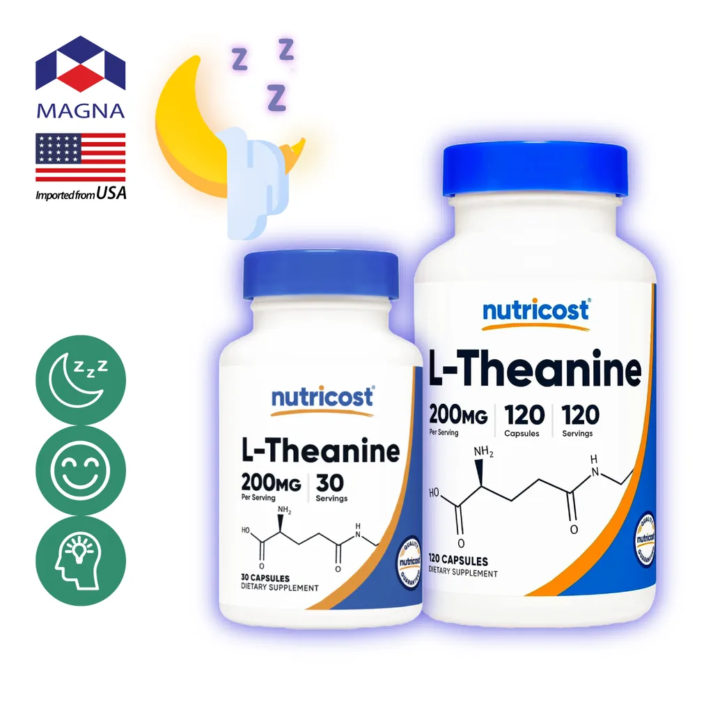 นูทรีคอสท์ แอล-ธีอะนีน 200 mg แคปซูล Nutricost L-Theanine /กินร่วมกับ ถั่งเช่า น้ำมันปลา โอเมก้า 3 กระเทียมสกัด กาบา กิงโกะ กรีนที แอล-กลูตามีน วิตามินบี วิตามินซี กรดอะมิโน 08344853f1254dc9dfd27b8e0427e528