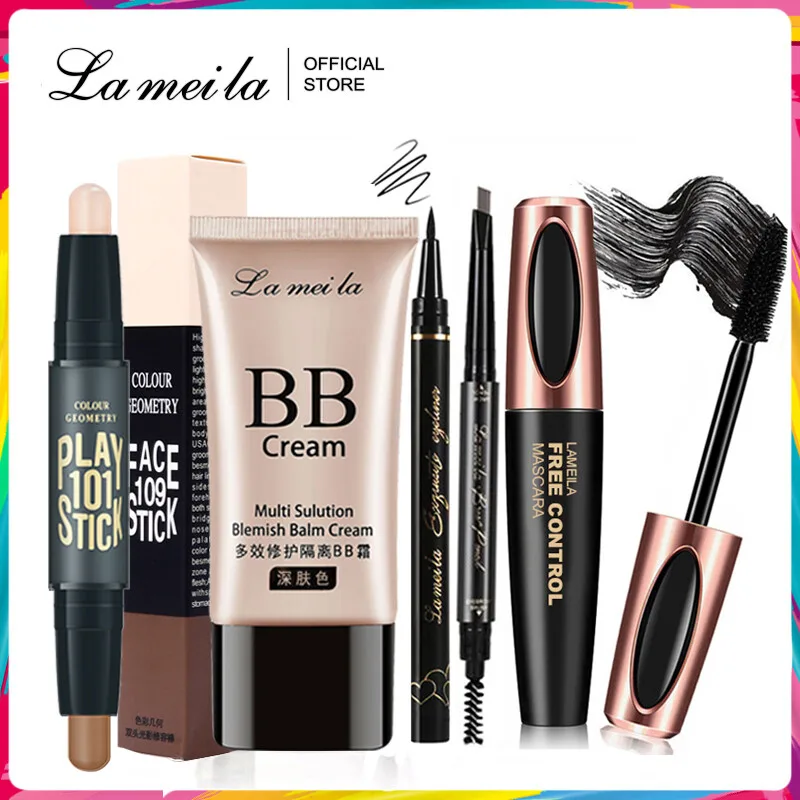 LAMEILA ชุดแต่งหน้า BB Cream Mascara Liquid Eyeliner ดินสอเขียนคิ้ว Contour Stick 5ชิ้น Set 9e67e36ed3606cd206c7a38044141434